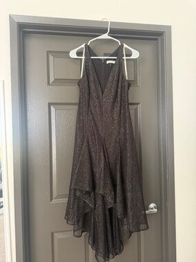 Black Shimmery High-Low V-Neck Women’s Dress